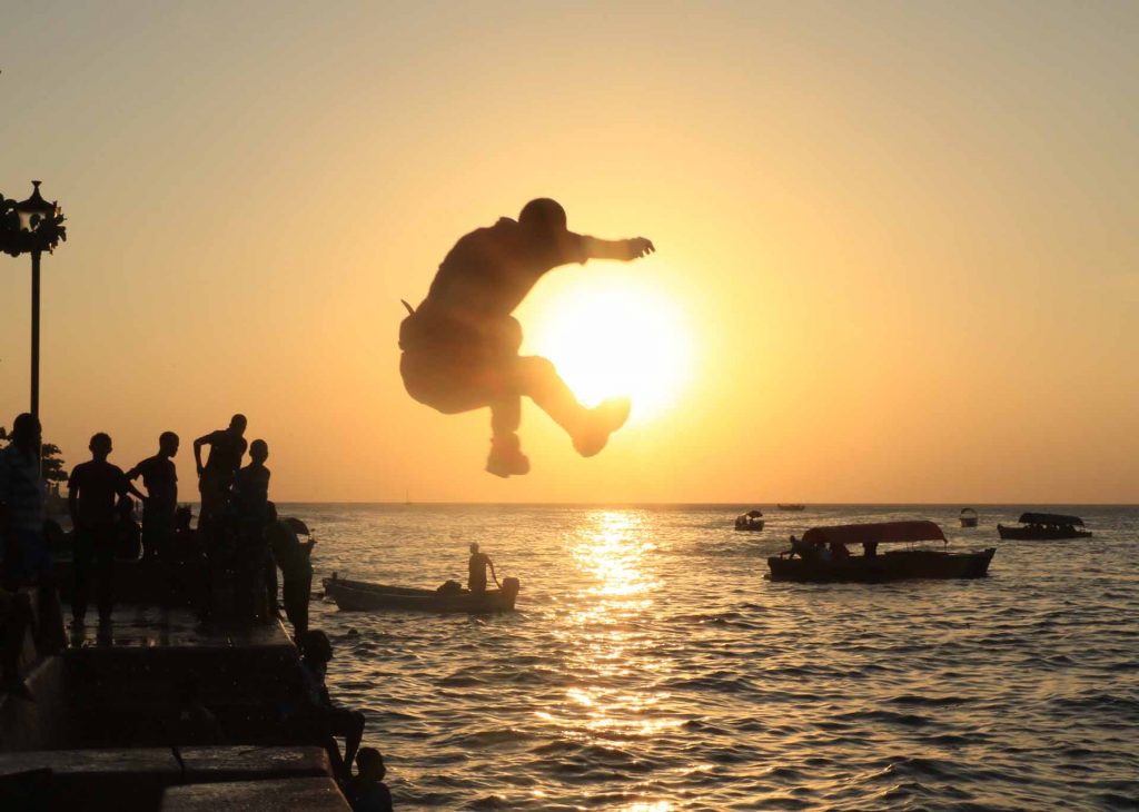 Stone Town Zanzibar jumping boys